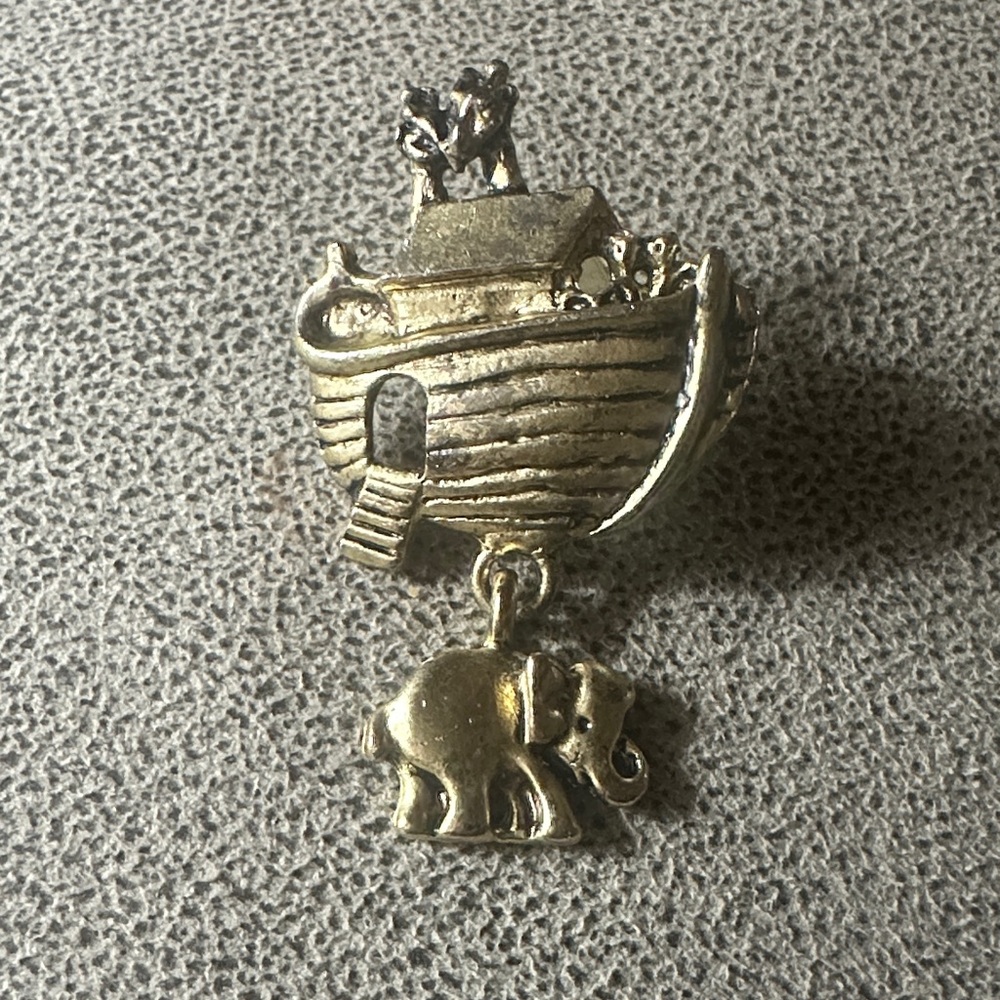 Gold Noah's Ark Brooch with Elephant Charm